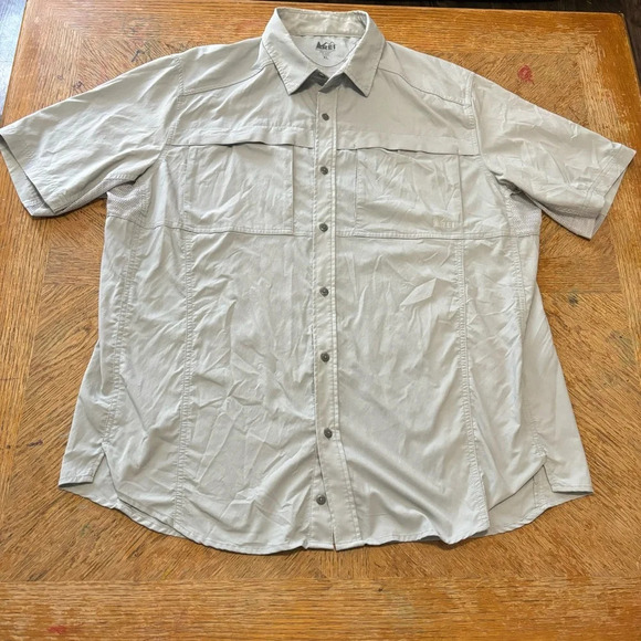 REI Co-op Light Blue Short Sleeve Button Down Pockets Hiking Fishing Casual XL - Picture 1 of 5